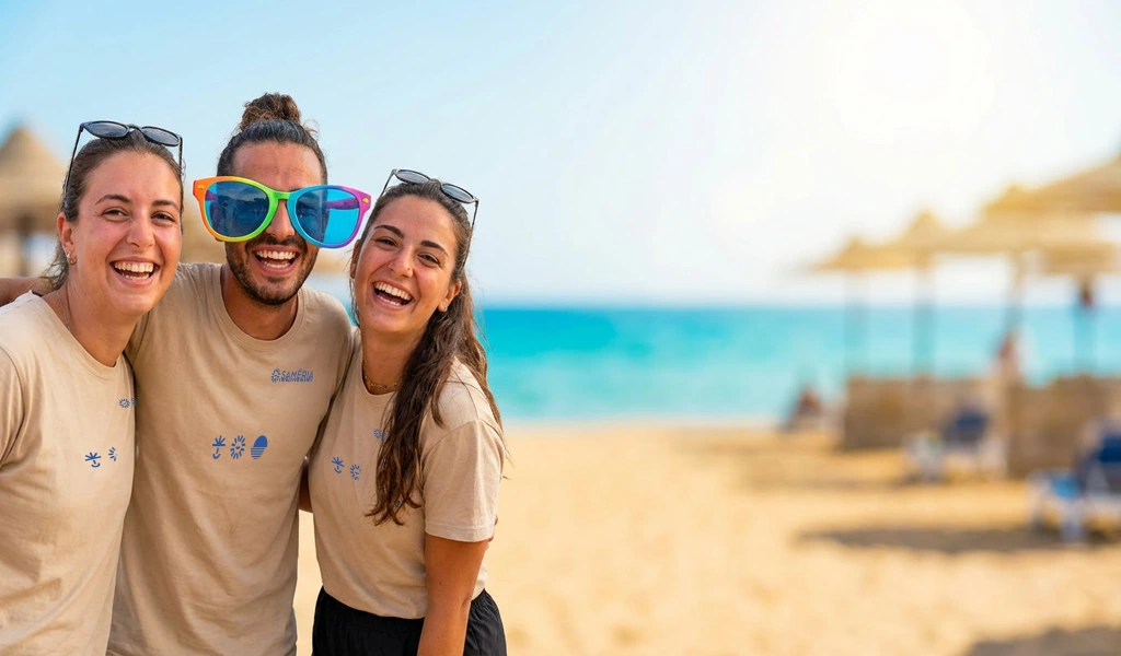 Agenzia di animazione Saméria: staff di animatori in spiaggia